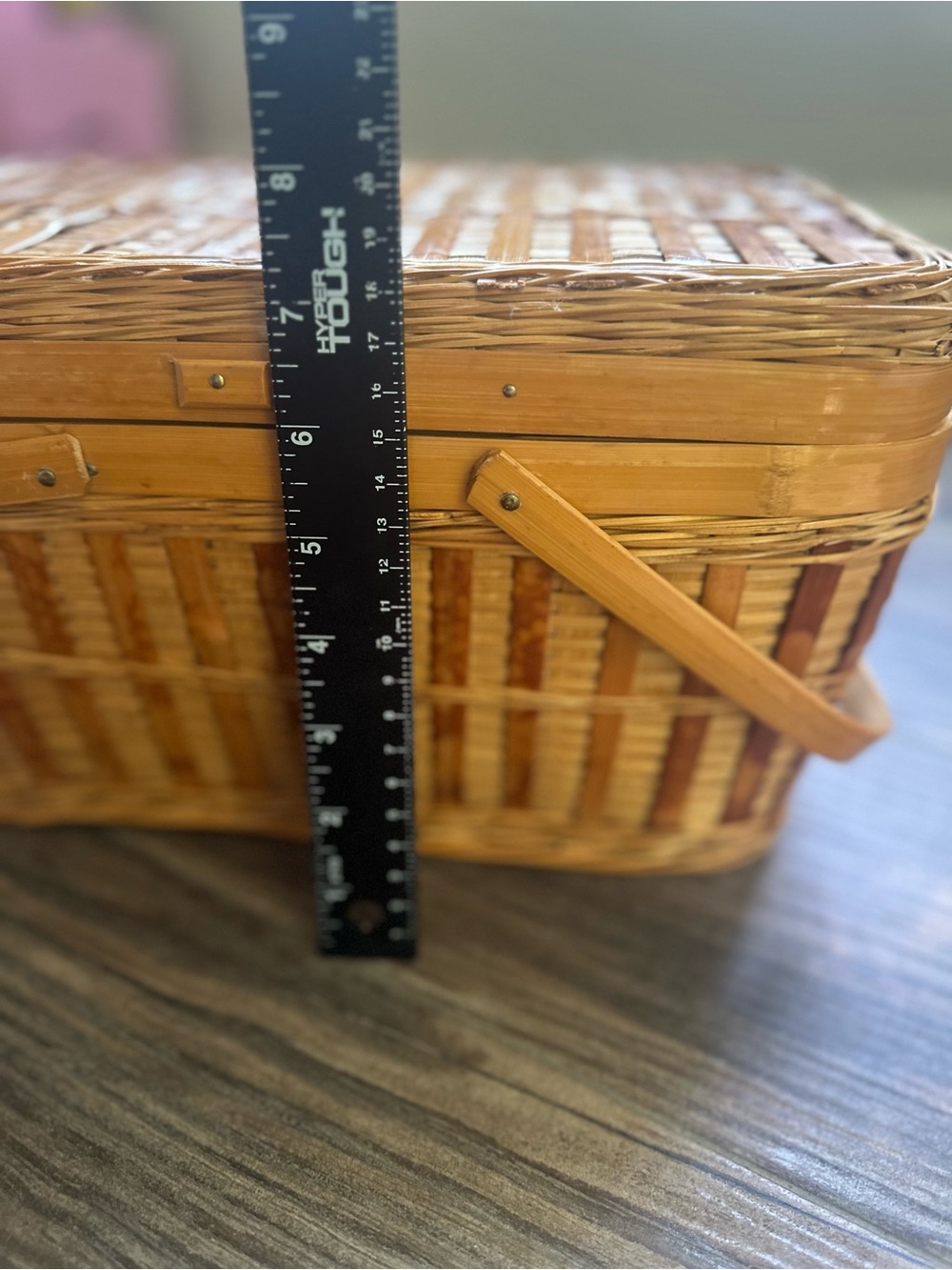 Vintage Antique Woven Picnic Basket in Natural and Brown - Picture 13 of 16